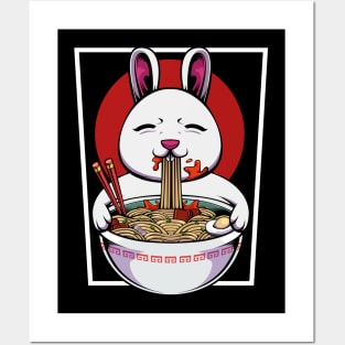 Bunny - Ramen Rabbit - Cute Kawaii Noodle Soup Eating Bunny Posters and Art